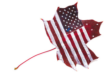 us flag on a maple leaf