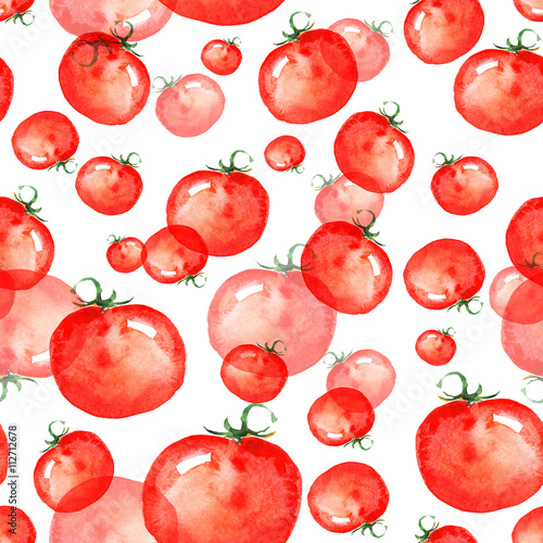 Naklejka na meble Vintage seamless pattern on a white background. Vegetables, red tomatoes, cherry tomatoes, watercolor