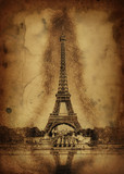 Fototapeta Paryż - Pencil Sketch of Eiffel Tower with Pool Reflection