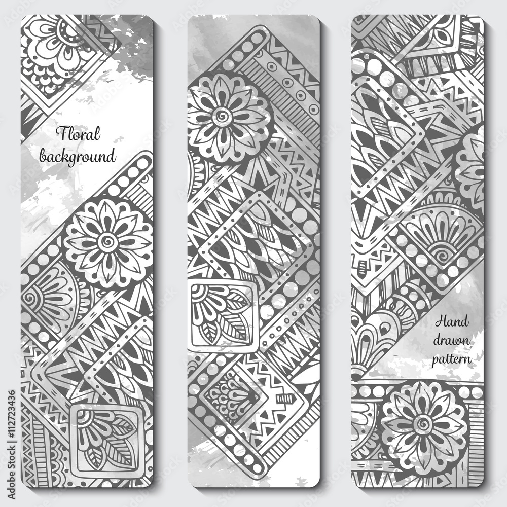 Abstract vector hand drawn ethnic pattern card set. Series of image ...