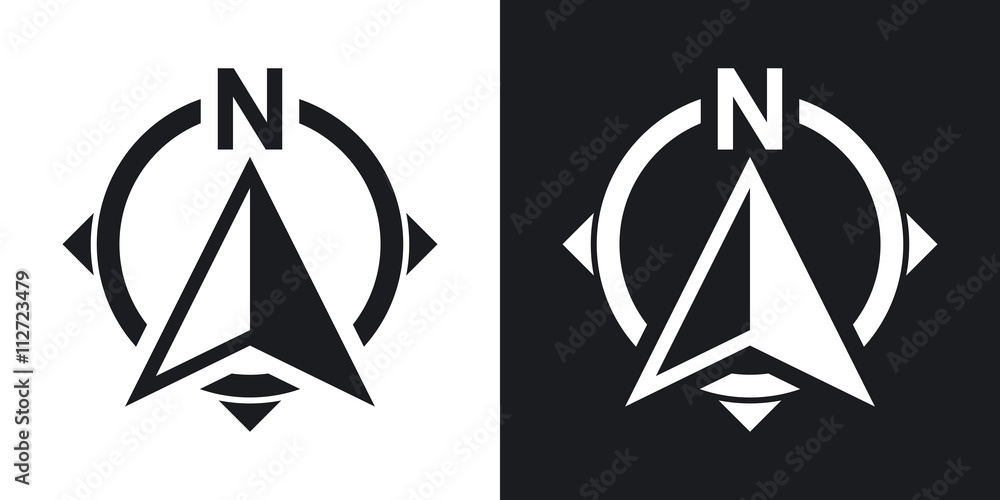 North direction compass icon, stock vector. Two-tone version on black and white background - obrazy, fototapety, plakaty 