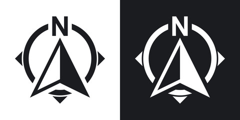 north direction compass icon, stock vector. two-tone version on black and white background