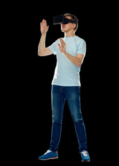 Wall Mural - happy man in virtual reality headset or 3d glasses
