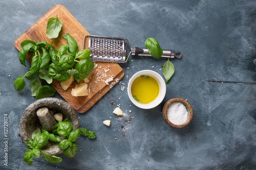 Photo  Ingredients for basil pesto