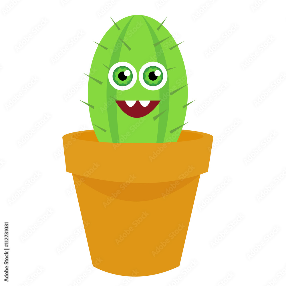 CACTUS VECTOR FLOWER POT ICON THORNS SMILE CARTOON IMAGE, HAPPY FACE, FUNNY  CHARACTER DESIGN Stock Vector | Adobe Stock