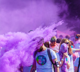 Close-up of color run marathon.