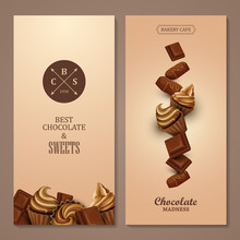 Poster Vector Template With Chocolate And Cupcakes. Advertising For Bakery Shop Or Cafe.