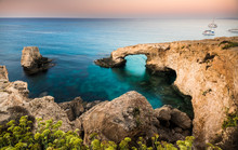 Beautiful Beach View. Beautiful Natural Rock Arch In Ayia Napa On Cyprus Island
