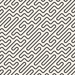 Wall Mural - Vector Seamless Black And White Geometric Rounded Maze Lines Pattern