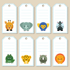 Wall Mural - Gift tags with cute cartoon african animals. Some blank space for your text included