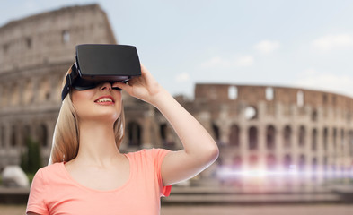 woman in virtual reality headset or 3d glasses