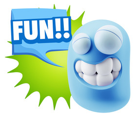 Wall Mural - 3d Illustration Laughing Character Emoji Expression saying Fun w