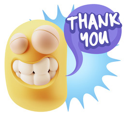 Wall Mural - 3d Illustration Laughing Character Emoji Expression saying Thank