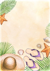 Wall Mural - Watercolor illustrations of beach accessories