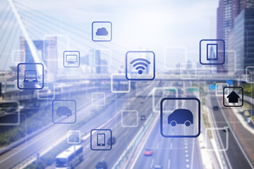 Aufkleber - smart city and vehicles, wireless communication network, internet of things, abstract image visual