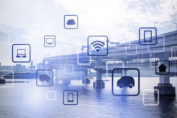 Aufkleber - smart city and vehicles, wireless communication network, internet of things, abstract image visual