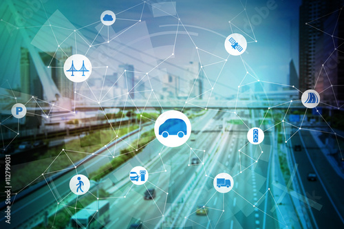 Cuadros en Lienzo modern transportation and communication network, intelligent vehicle, smart tran