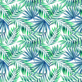 Fototapeta Sypialnia - Watercolor tropical leaves seamless pattern