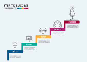 stair step to success. staircase with icons and elements to success. can be used for infographic, ba