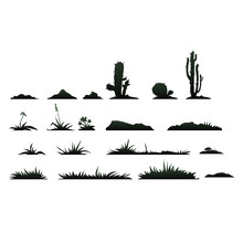 Black Silhouettes Of Cactus On A White Background