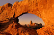 Turret Arch through the North Window at sunrise in Arches National Park near Moab, Utah