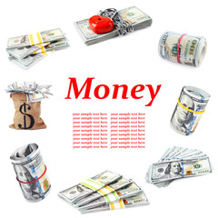 Wall Mural - Collage of money isolated on white