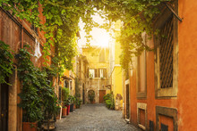 Old Street In Trastevere In Rome