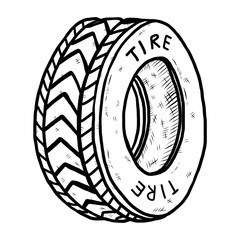 Wall Mural - old tire / cartoon vector and illustration, black and white, hand drawn, sketch style, isolated on white background.