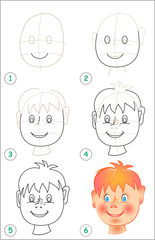 Wall Mural - Page shows how to learn step by step to draw a head. Developing children skills for drawing and coloring. Vector image.