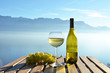 Wine against vineyards in Lavaux, Switzerland