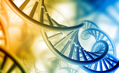 Wall Mural - 3d render of  DNA structure on color background .