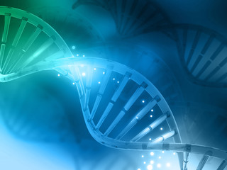 Wall Mural - 3d render of  DNA structure on blue background .