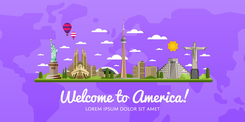 Wall Mural - Welcome to America, travel on the world concept, traveling flat vector illustration.