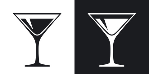 Martini glass icon, vector. Two-tone version on black and white background