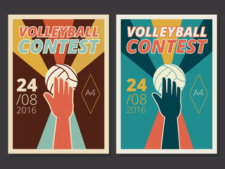 Set of volleyball game vector poster and flyer design in A4 size