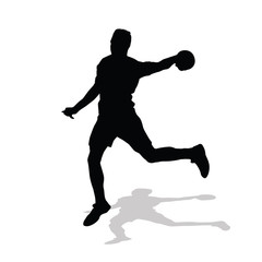 Wall Mural - Handball player throws ball to goal. Vector silhouette handball