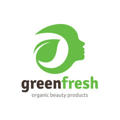 Wall Mural - Green fresh logo, healthy logo,woman face and organic symbol.