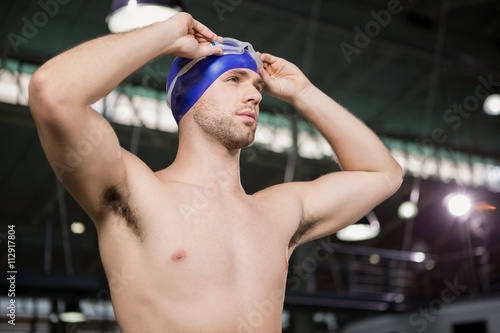 Cuadros en Lienzo Nadador, llevando, natación, gafas, gorra