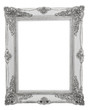 Silver victorian baroque empty picture frame on a white background