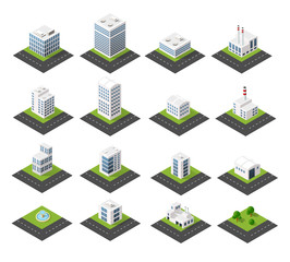 Wall Mural - Urban isometric icons for the web with houses and streets