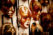 Venice, Italy - November 28, 2014: Selection Of Venetian Carnival Masks.Masks Were Worn In Venice To Disguise The Wearer From Illicit Activities