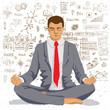 © kirasolly - Businessman meditating with background of social network doodles sketch elements