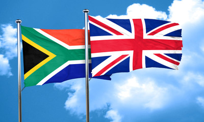 south africa flag with great britain flag, 3d rendering