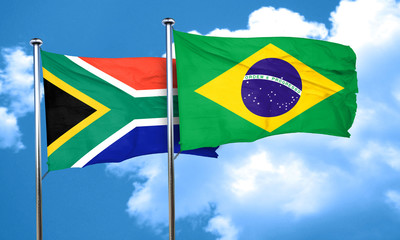 South africa flag with Brazil flag, 3D rendering