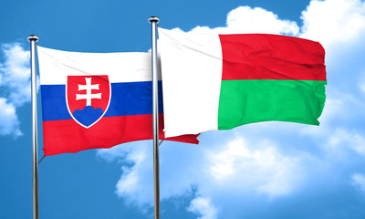 Slovakia flag with Madagascar flag, 3D rendering