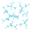 3d render of the blue molecules on the white background.