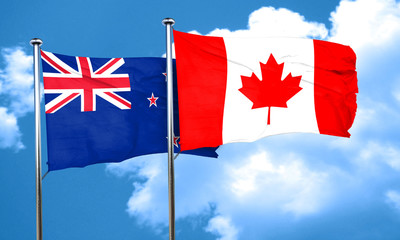 Wall Mural - New zealand flag with Canada flag, 3D rendering