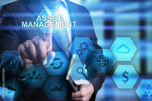 Fotografía Businessman pressing button on touch screen interface and select asset management