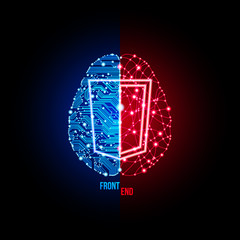Cold analysis and bursting creativity paired together in front end developer concept. Front end programmer. Front end architect. Front end development. Front end programming