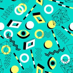 Wall Mural - seamless geometric pattern in retro 80s style. doodle geometric shapes. abstract vector background. 